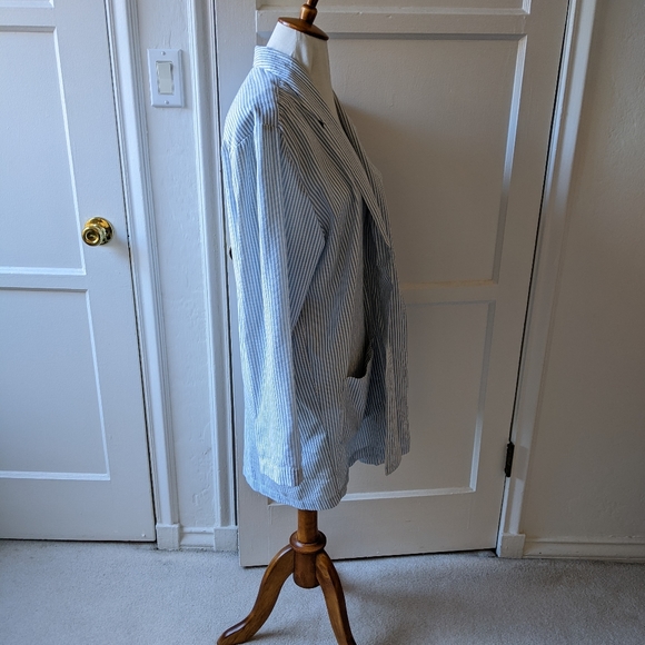 VTG Norma Kamali blue and white pinstripe seersucker blazer size large - Picture 3 of 11